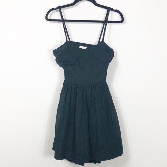 Joie Black Cotton Sun Dress Ruched Bust Open Back Spaghetti Straps Size Small - Picture 3 of 7